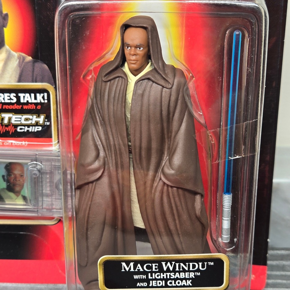 1998- Star Wars MACE WINDU JEDI Action Figure Hasbro Episode I w/ Commtech Chip - Picture 2 of 6
